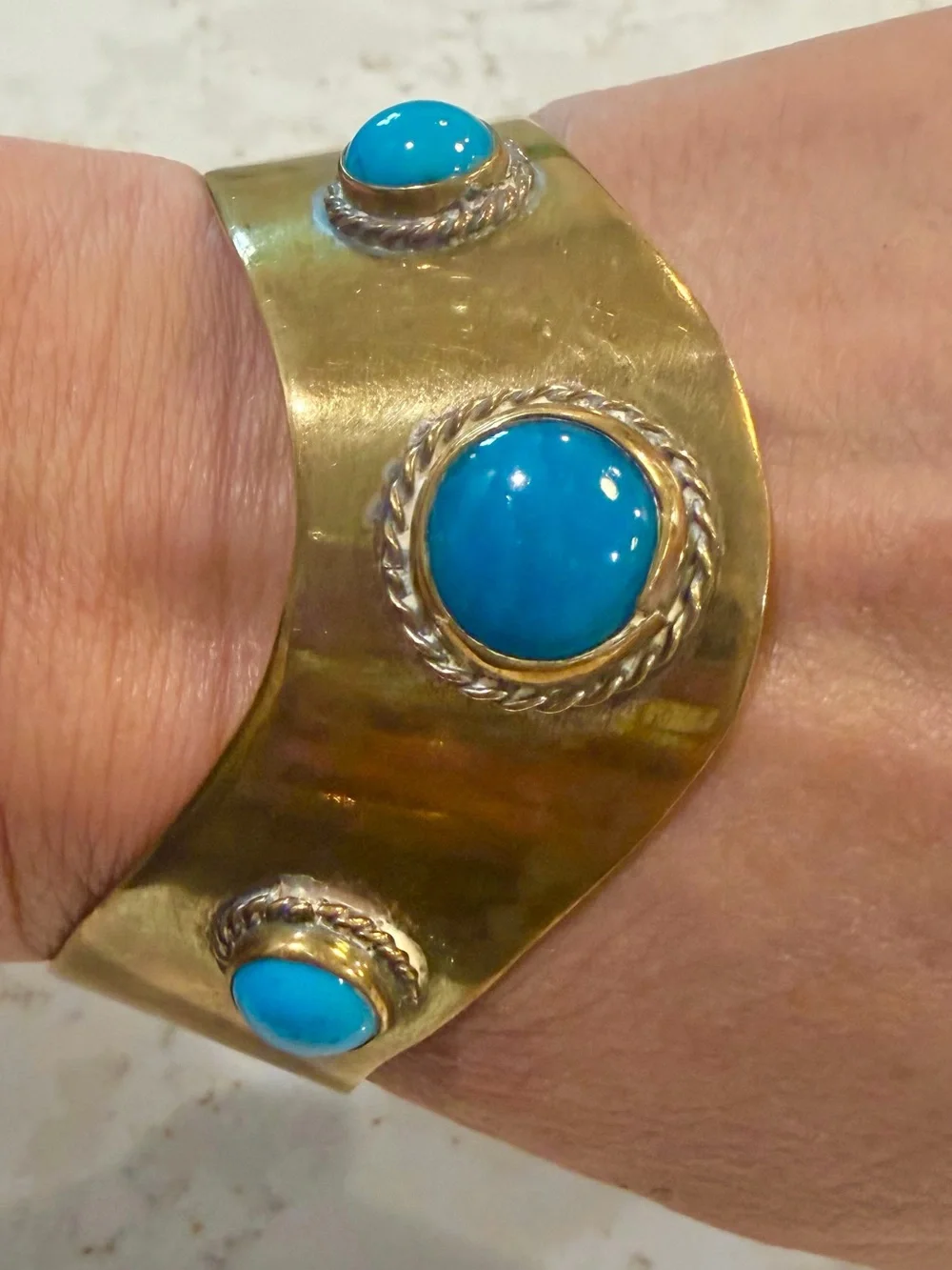 Gold-Tone Cuff Bracelet with Bright Turquoise Stones